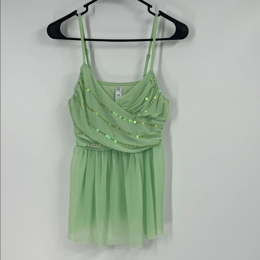 Vintage Delicates Green Sequin Lingerie Top Size Small